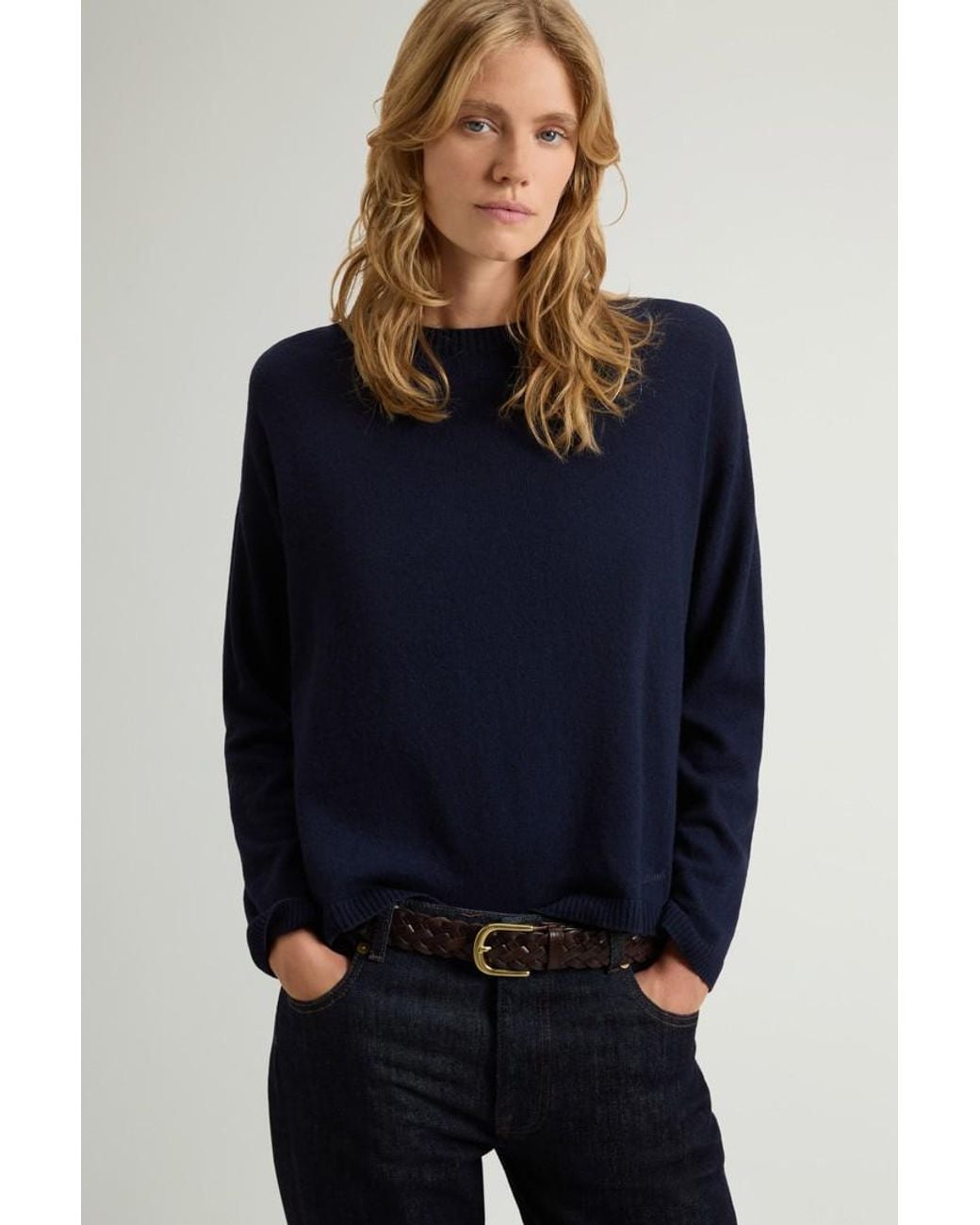 Jersey De Cuello Redondo De Mezcla De Lana Y Cachemira Para Mujer Talla Woolrich de color Blue