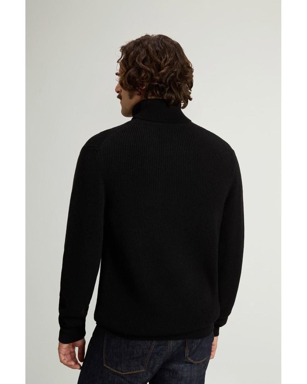 Jersey De Cuello Alto De Pura Lana Virgen Merina Acanalado Para Hombre Talla Woolrich de hombre de color Black