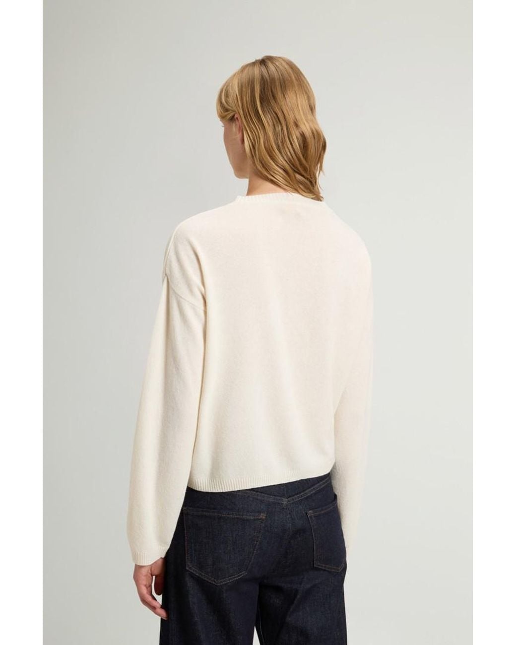 Jersey De Cuello Redondo De Mezcla De Lana Y Cachemira Para Mujer Talla Woolrich de color White