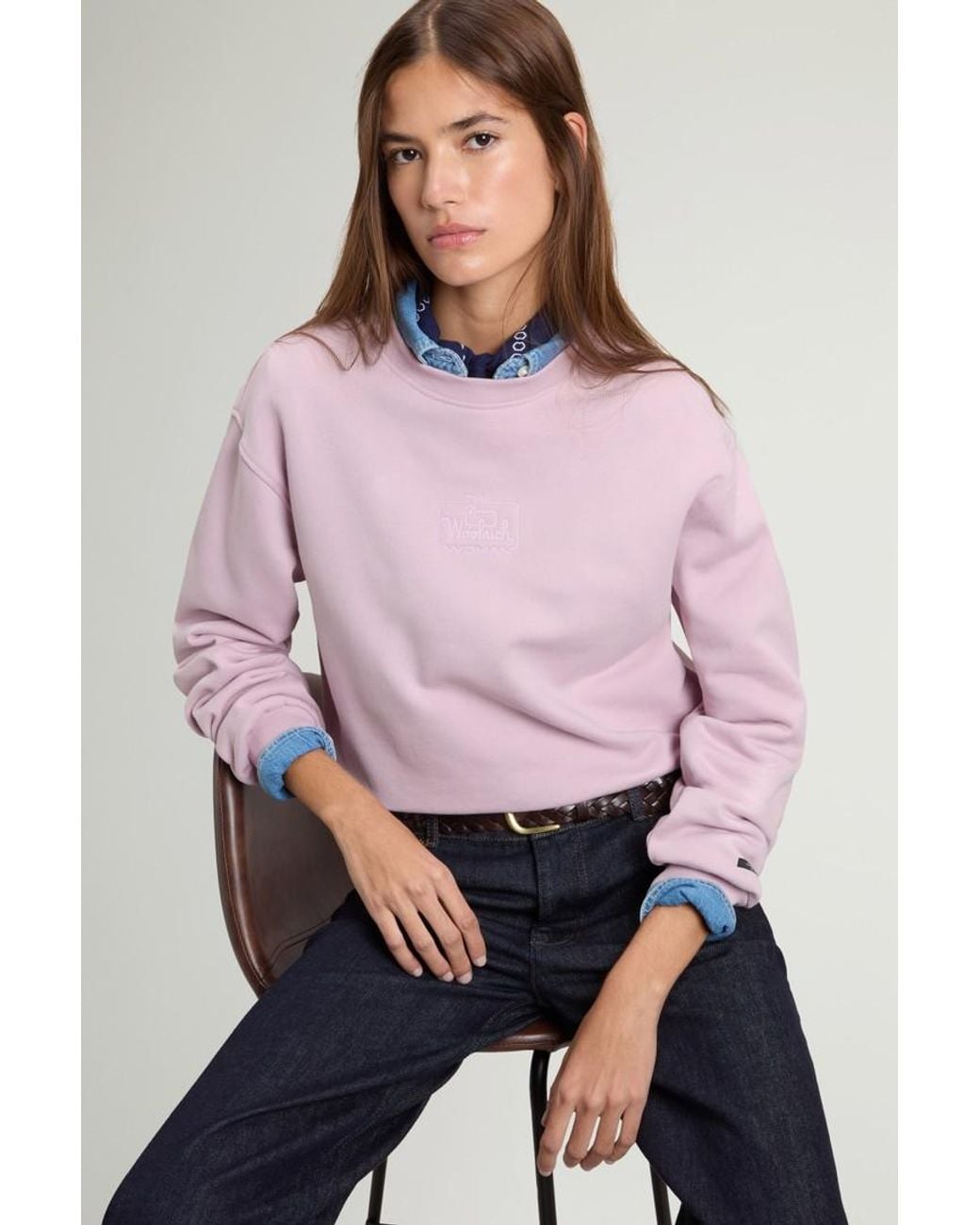 Sudadera De Cuello Redondo De Puro Algodón Para Mujer Talla Woolrich de color Pink