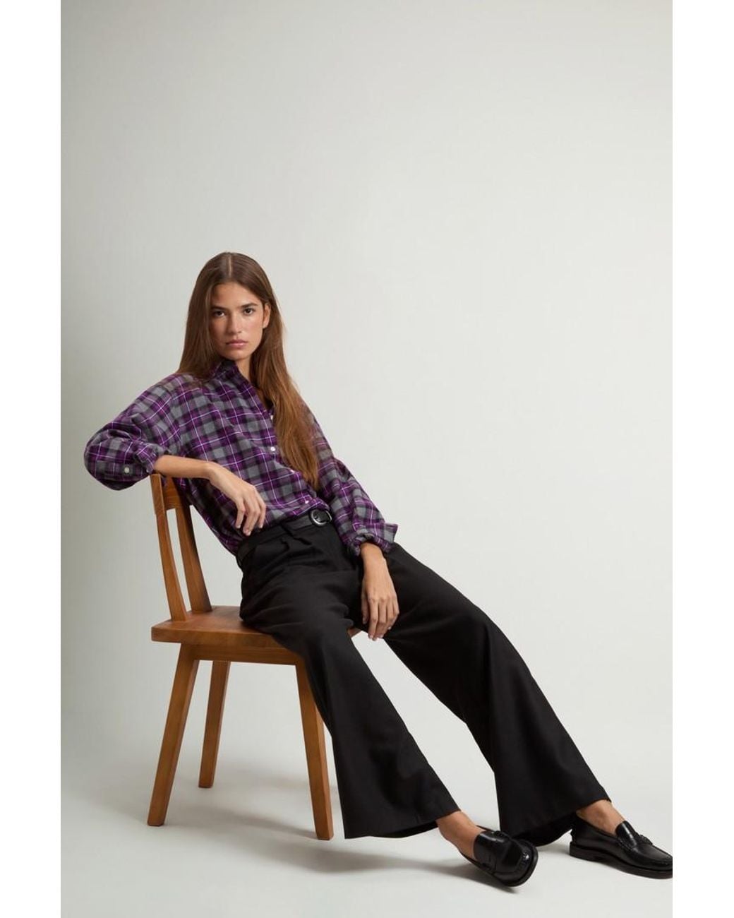 Camisa A Cuadros De Franela De Puro Algodón Para Mujer Talla Woolrich de color Purple
