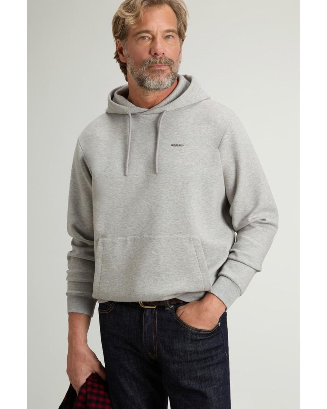 Sudadera Con Capucha En Mezcla De Algodón Interlock Para Hombre Talla Woolrich de hombre de color Gray