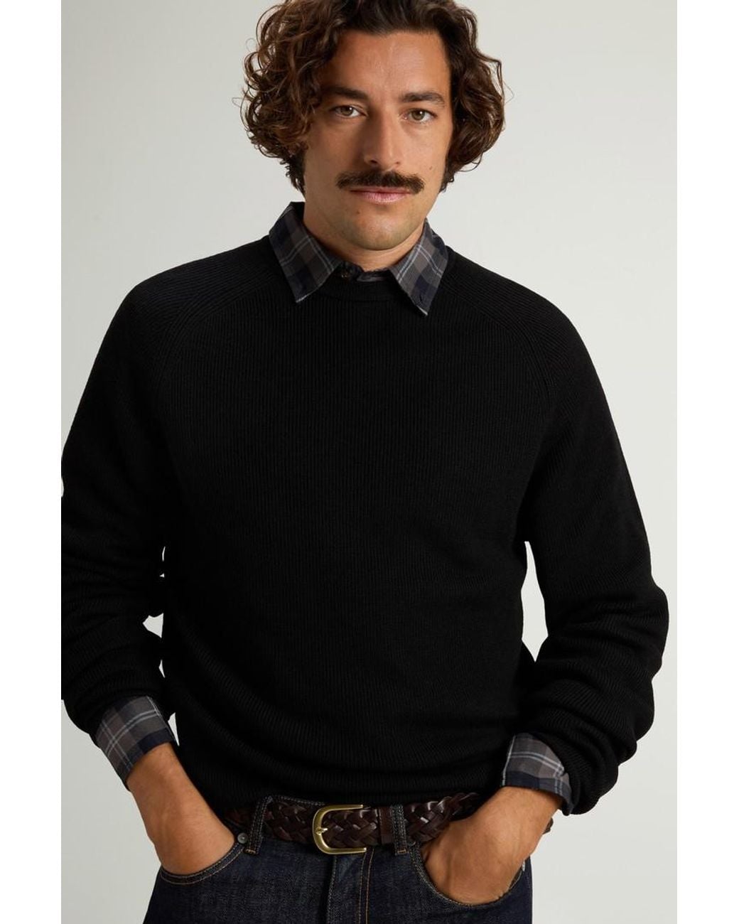 Jersey De Cuello Redondo De Pura Lana Virgen Merina Para Hombre Talla Woolrich de hombre de color Black