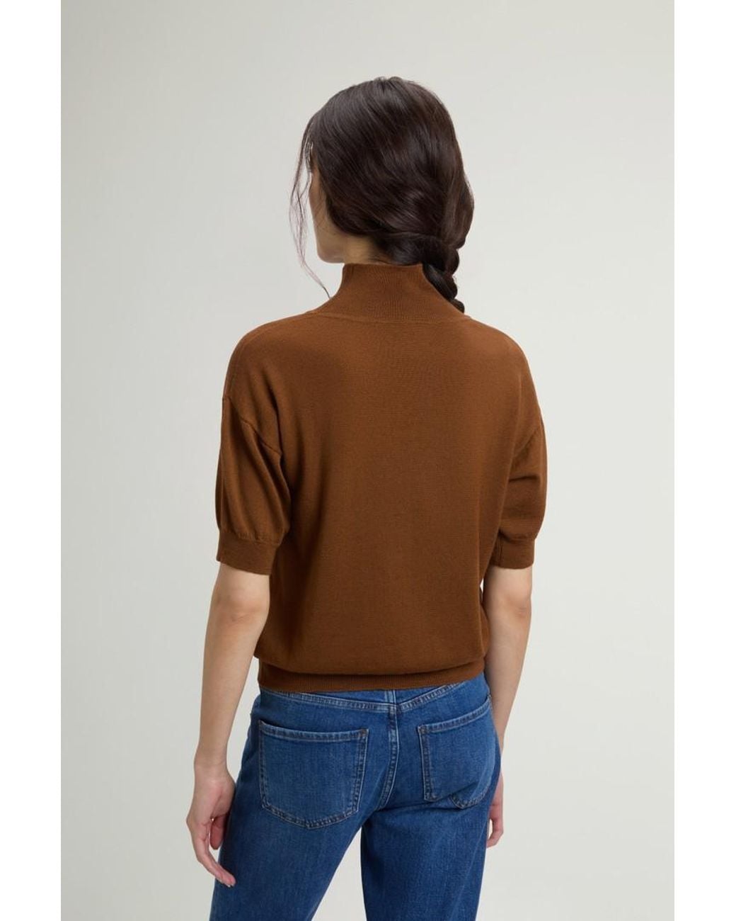 Camiseta De Punto De Pura Lana Virgen Merina Con Cuello Alto Para Mujer Talla Woolrich de color Blue