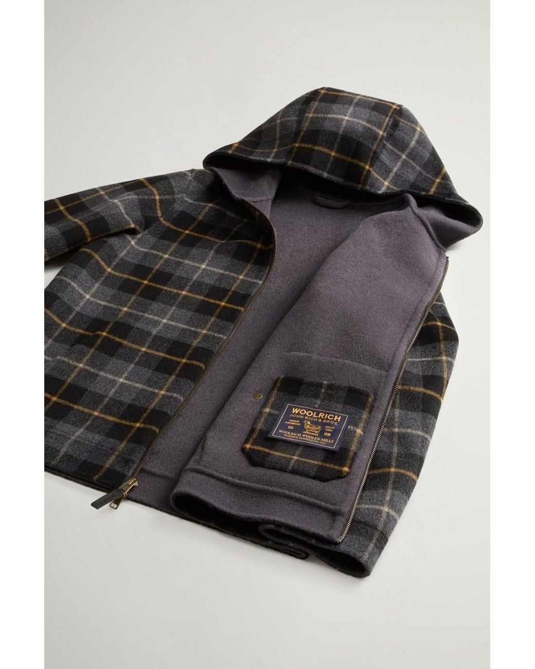 Chaqueta De Mezcla De Lana Con Capucha Y Cremallera Para Hombre Talla Woolrich de hombre de color Black