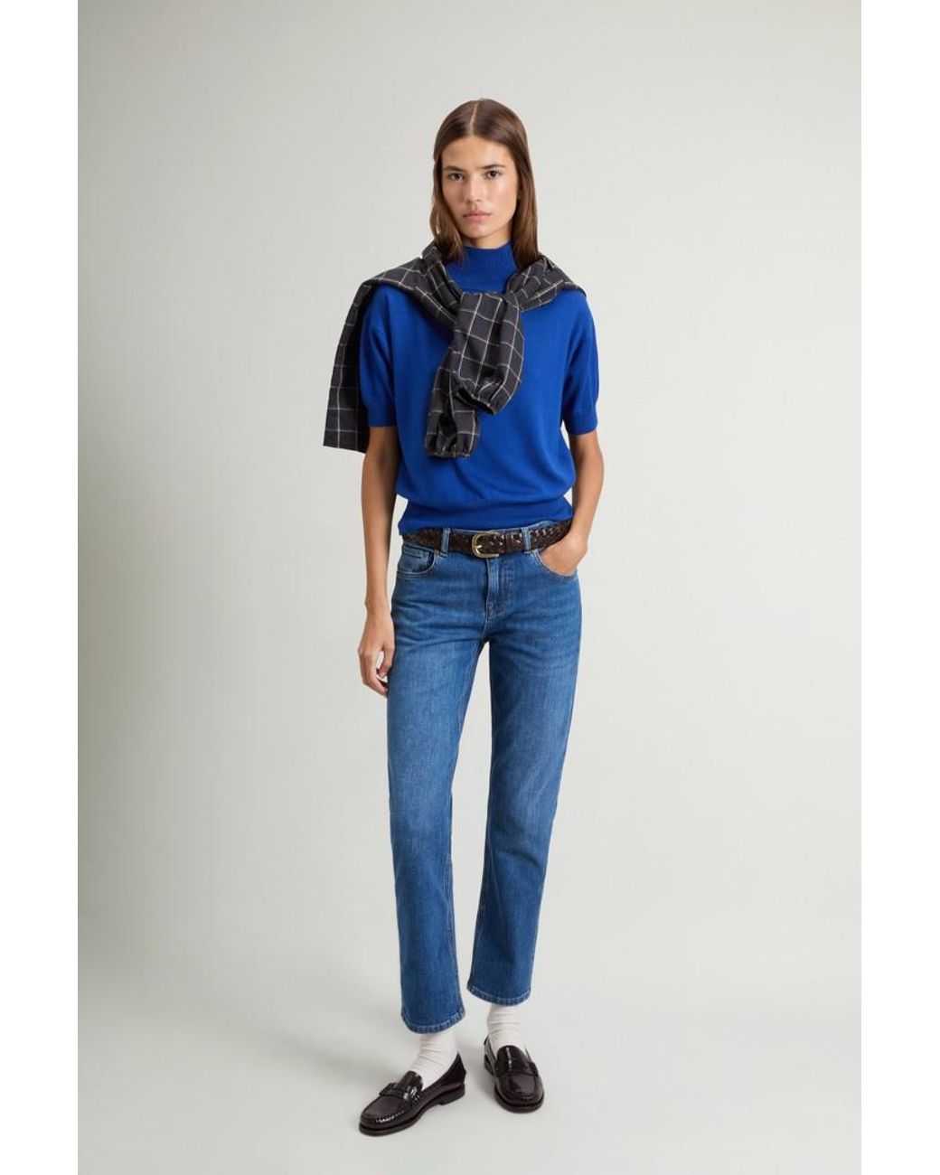 Camiseta De Punto De Pura Lana Virgen Merina Con Cuello Alto Para Mujer Talla Woolrich de color Blue