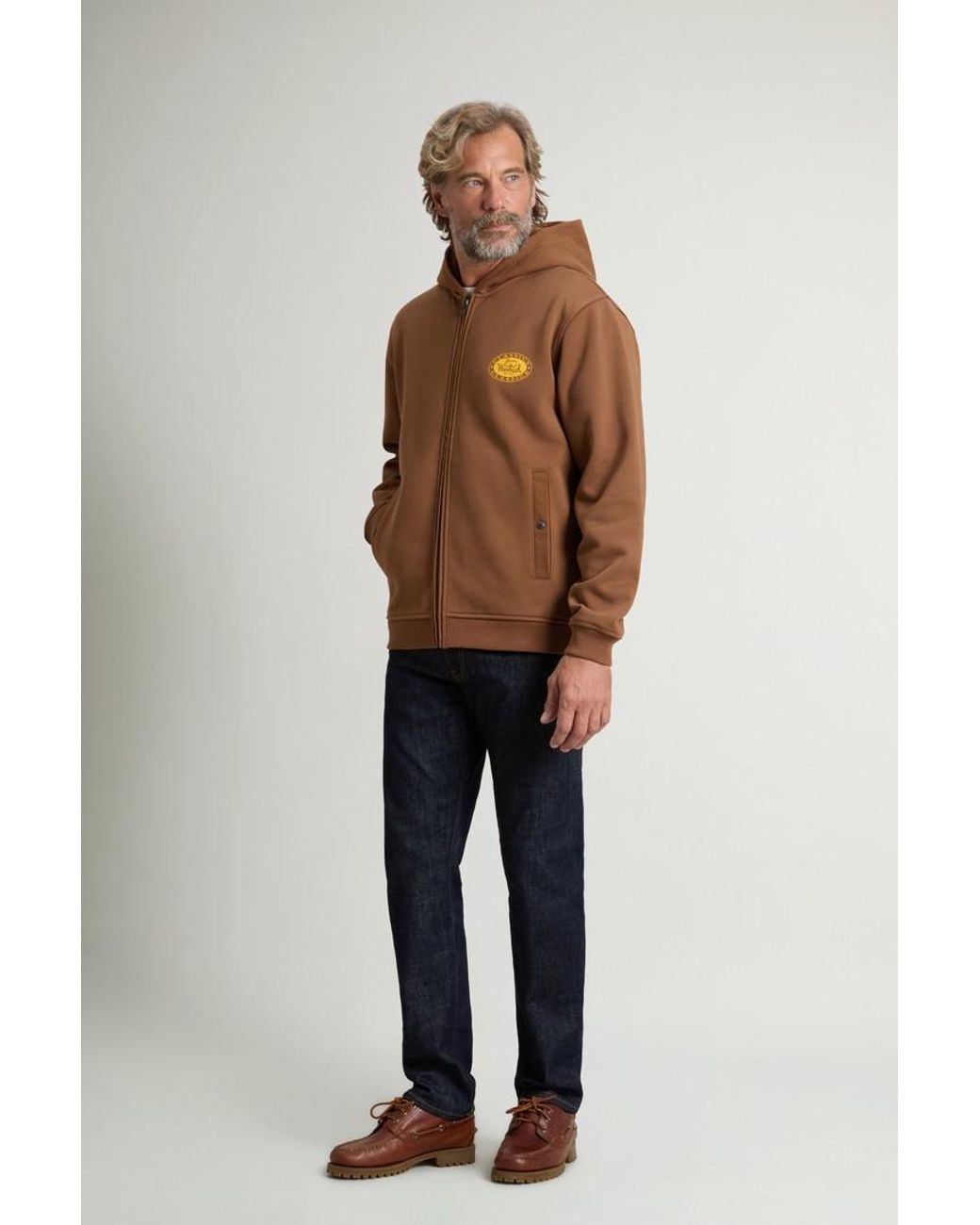 Sudadera De Mezcla De Algodón Con Capucha Y Cremallera Completa Para Hombre Talla Woolrich de hombre de color Brown