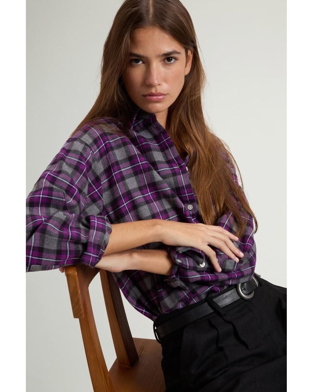 Camisa A Cuadros De Franela De Puro Algodón Para Mujer Talla Woolrich de color Purple