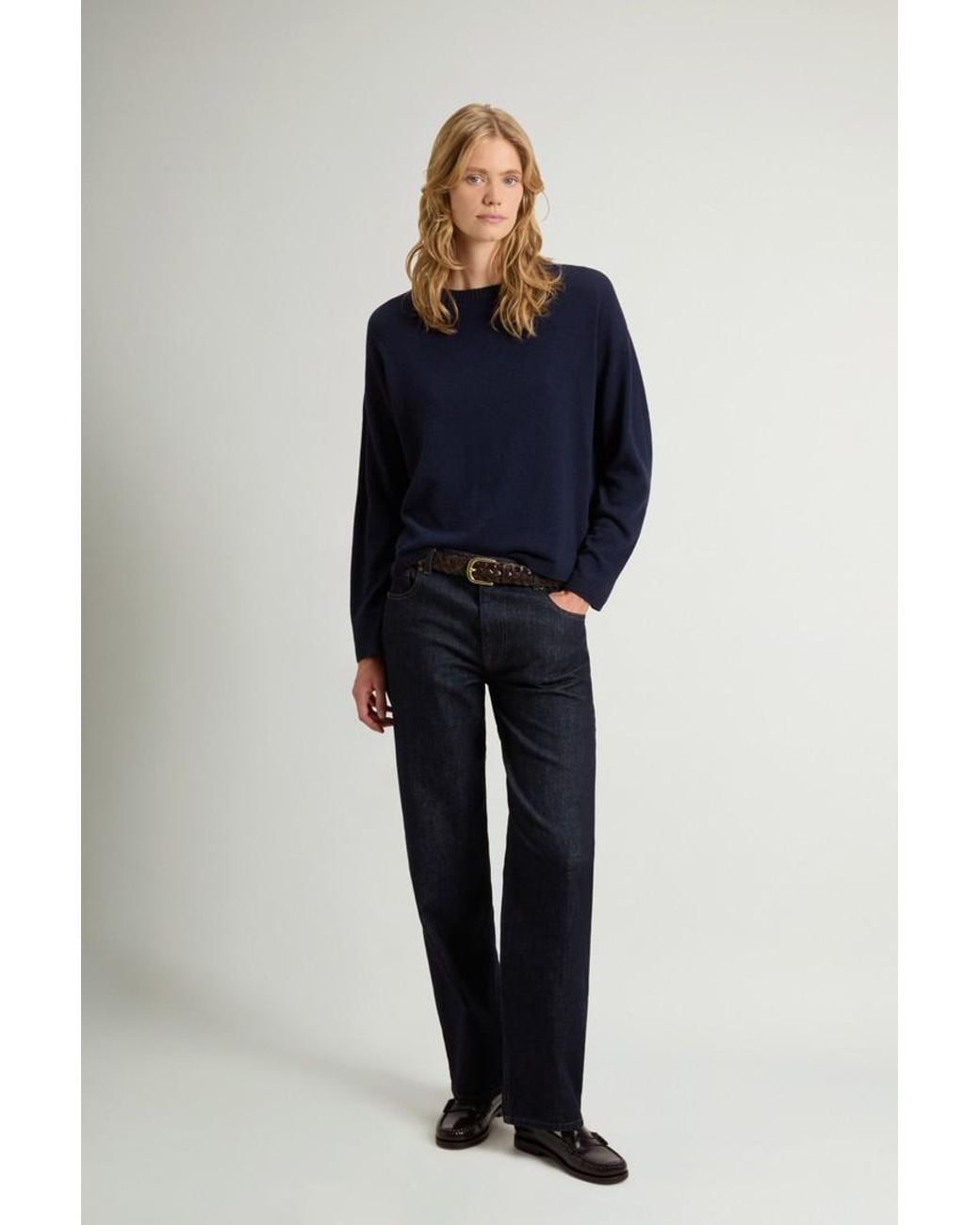 Jersey De Cuello Redondo De Mezcla De Lana Y Cachemira Para Mujer Talla Woolrich de color Blue