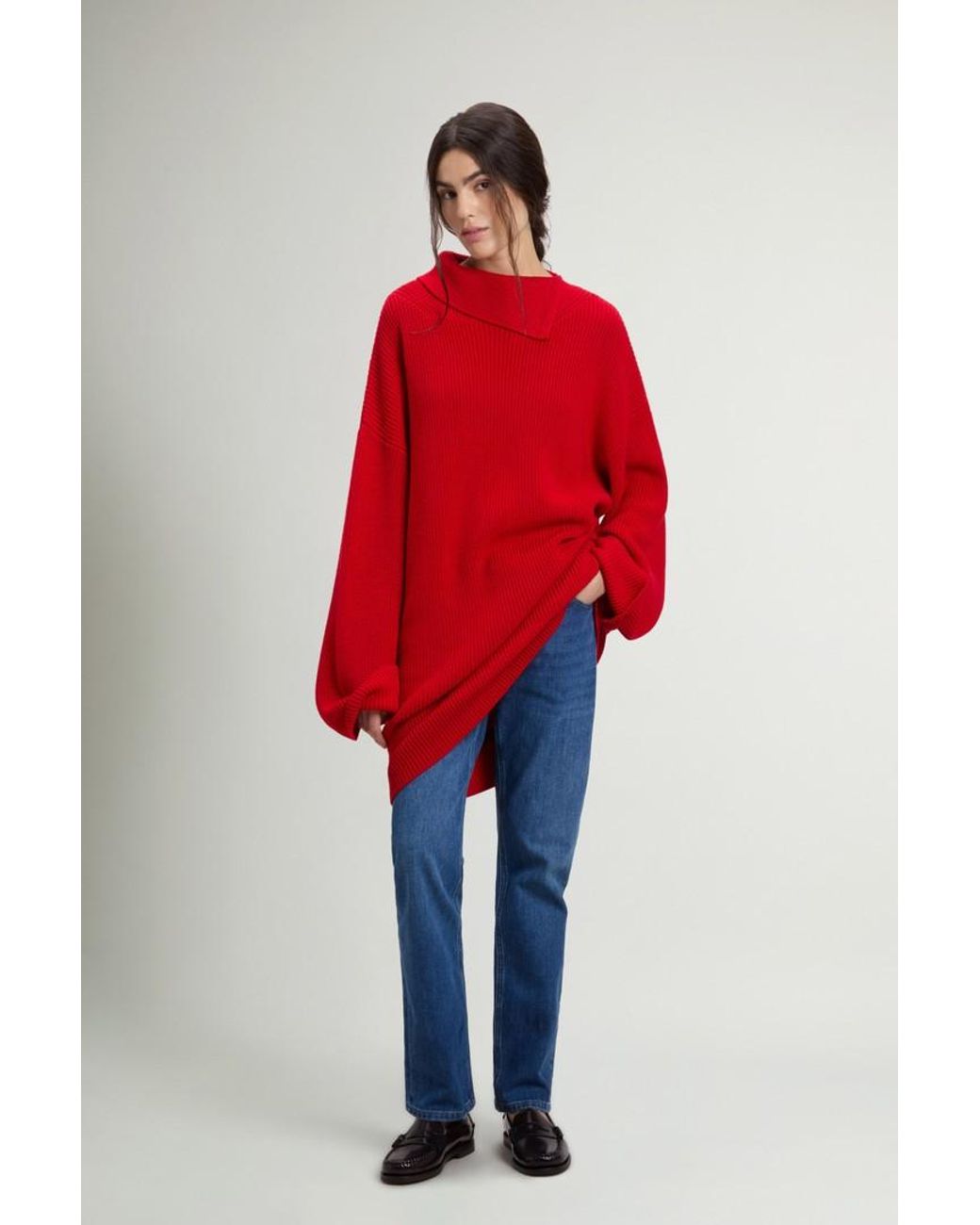 Jersey De Cuello Alto De Pura Lana Virgen Merina Para Mujer Talla Woolrich de color Red