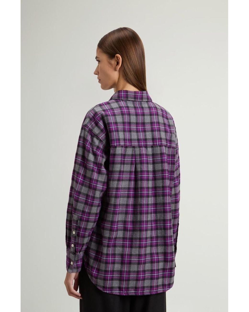 Camisa A Cuadros De Franela De Puro Algodón Para Mujer Talla Woolrich de color Purple