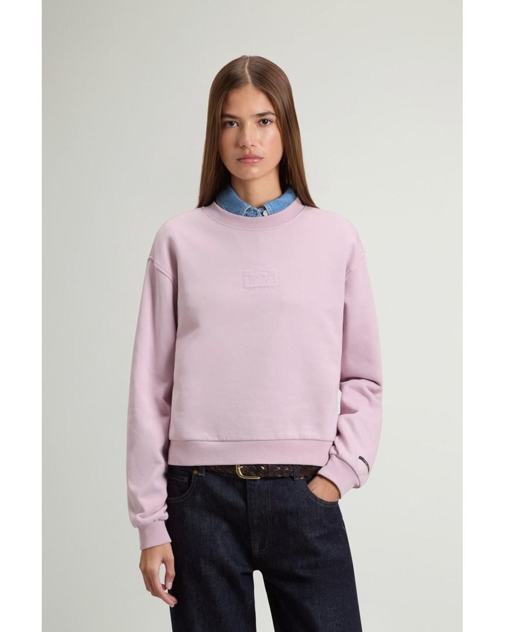 Sudadera De Cuello Redondo De Puro Algodón Para Mujer Talla Woolrich de color Pink