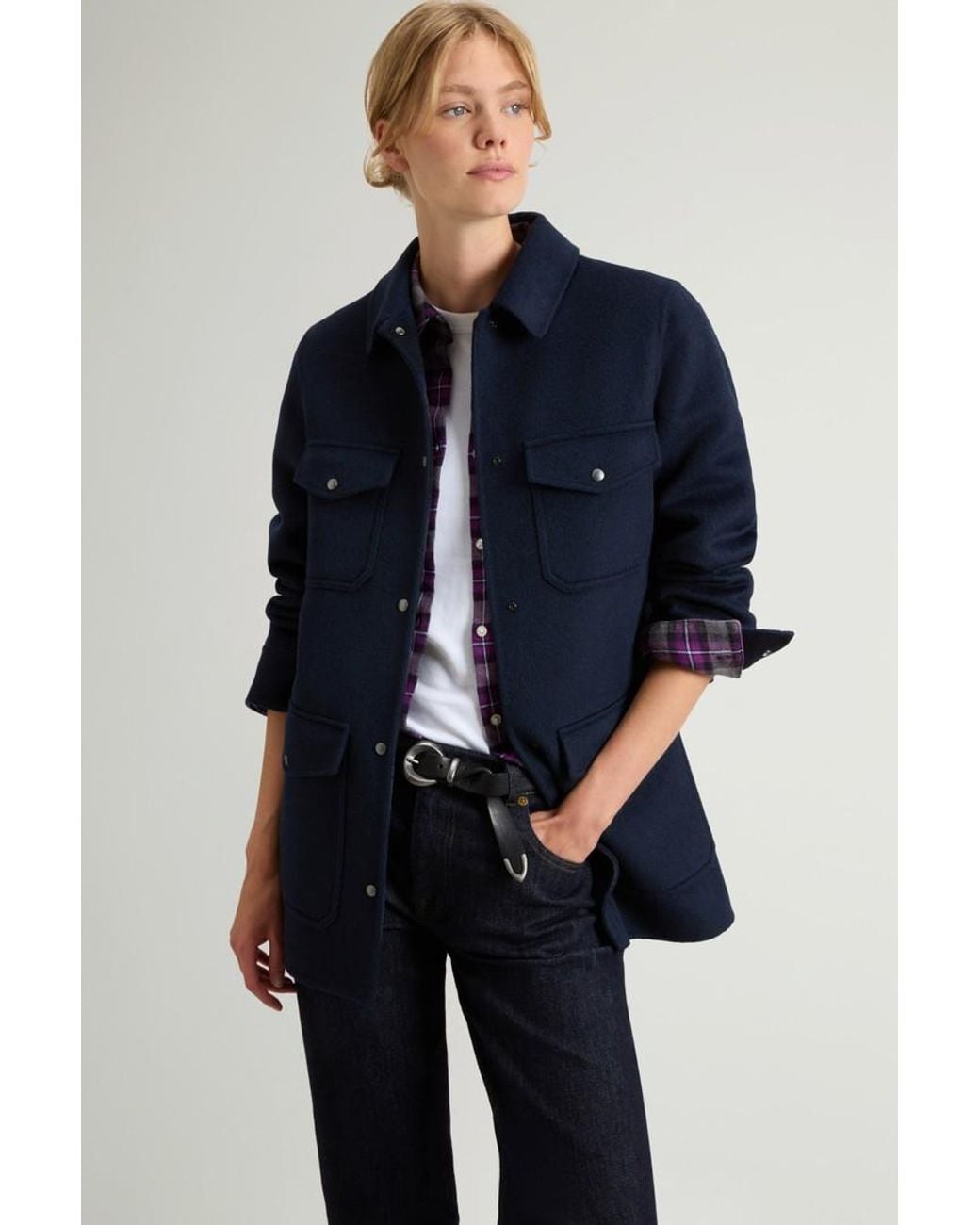 Abrigo De Mezcla De Lana Doble Para Mujer Talla Woolrich de color Blue