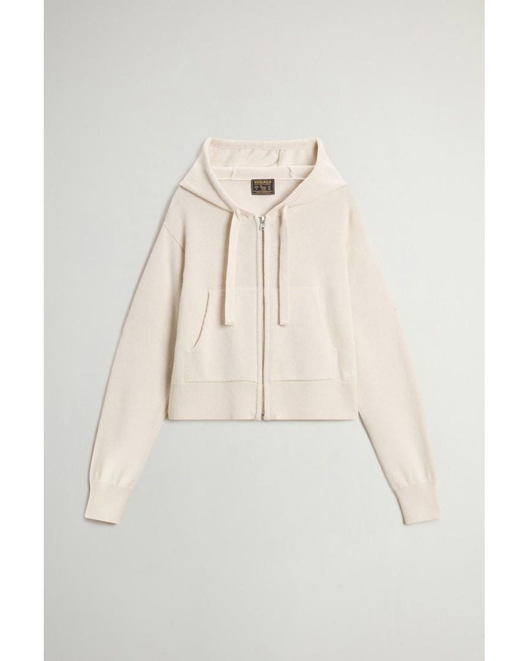 Jersey Con Cremallera Completa Y Capucha De Mezcla De Lana Y Cachemira Para Mujer Talla Woolrich de color Natural