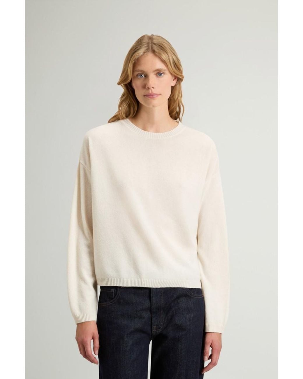 Jersey De Cuello Redondo De Mezcla De Lana Y Cachemira Para Mujer Talla Woolrich de color White