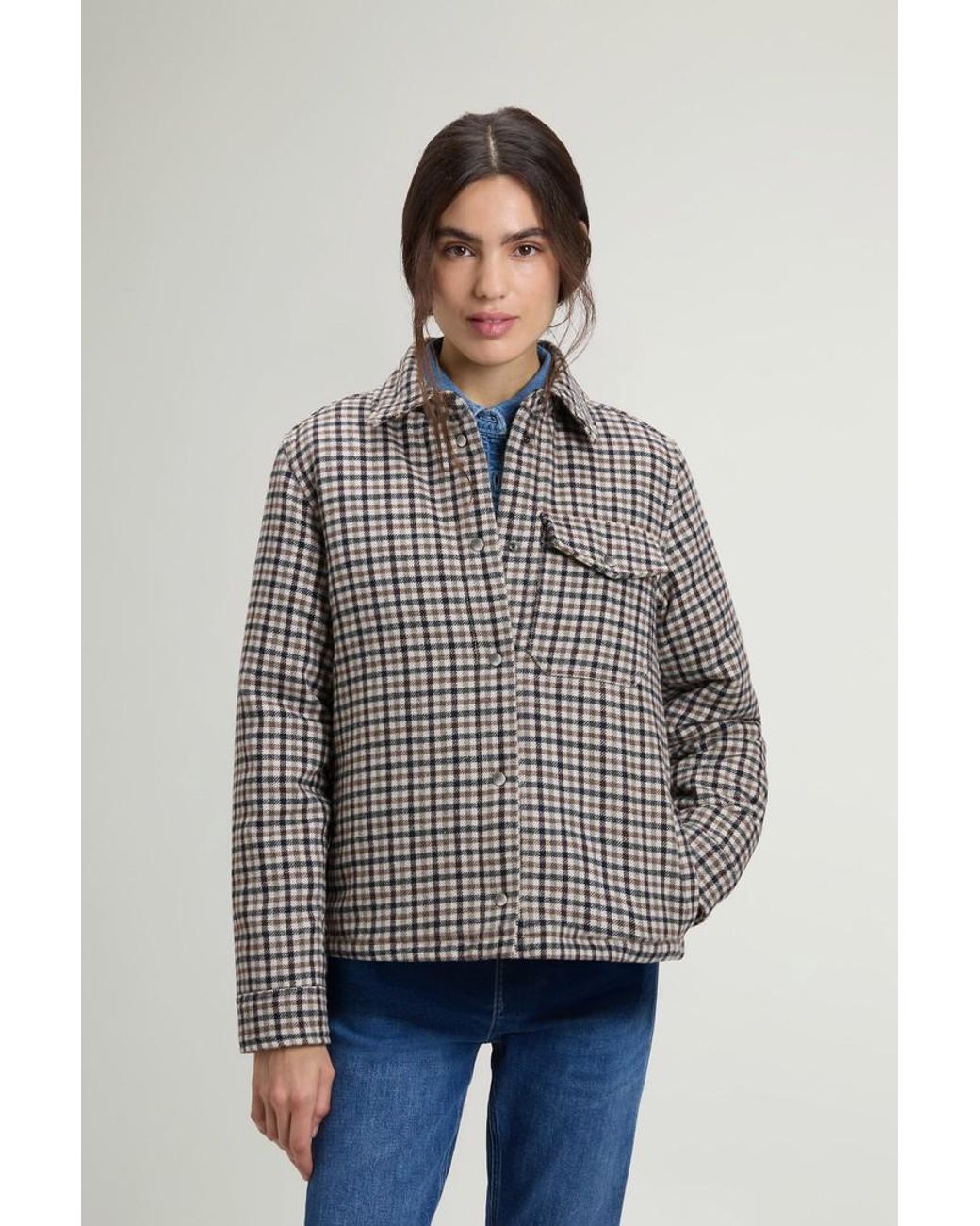 Chaqueta Camisera Alaskan A Cuadros De Mezcla De Lana Acolchada Para Mujer Talla Woolrich de color Blue