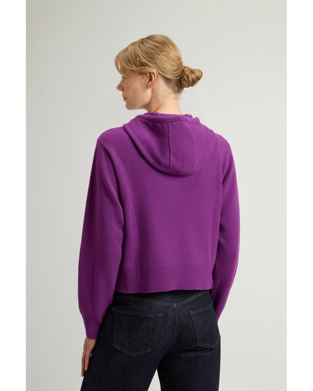 Jersey Con Cremallera Completa Y Capucha De Mezcla De Lana Y Cachemira Para Mujer Talla Woolrich de color Purple