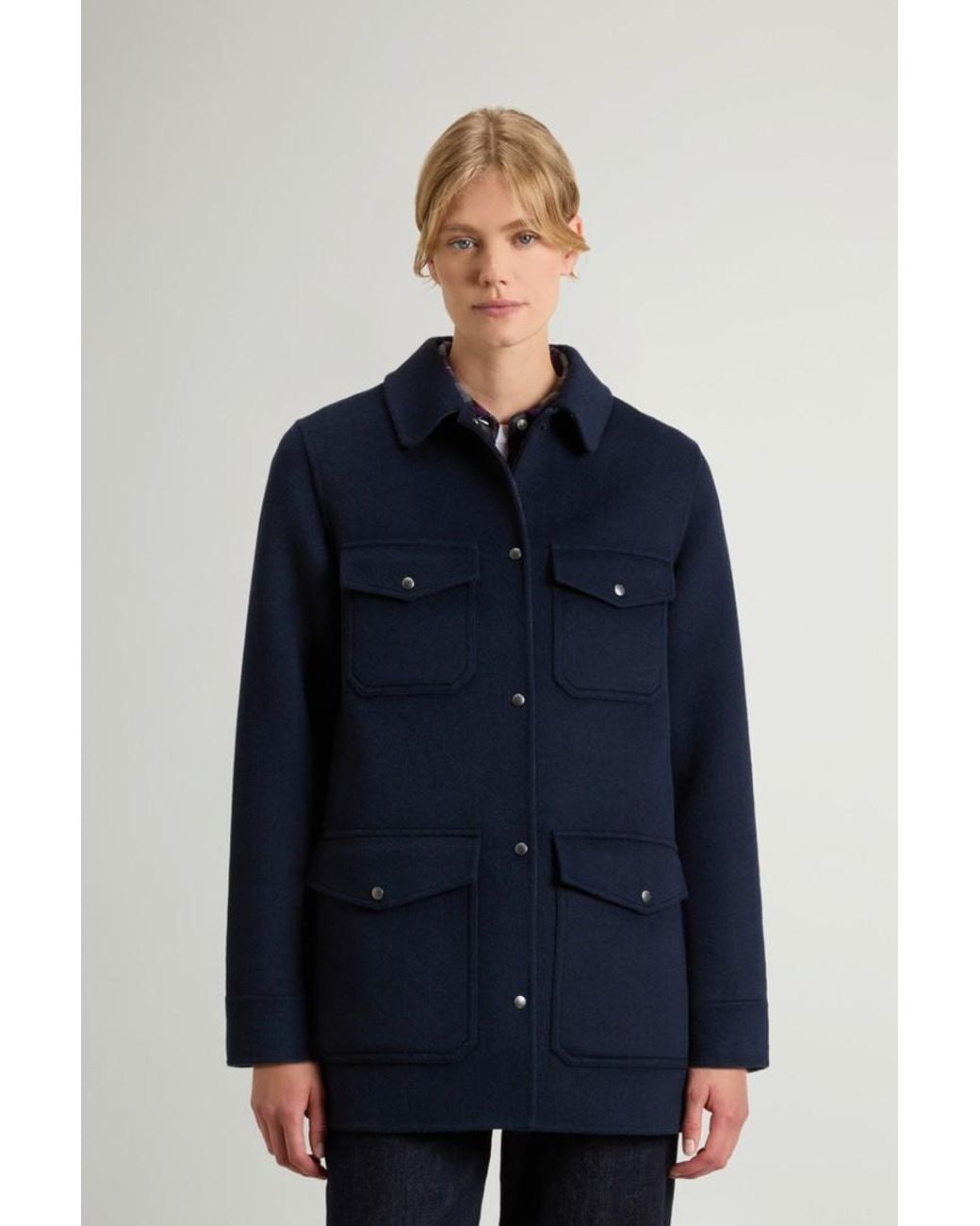 Abrigo De Mezcla De Lana Doble Para Mujer Talla Woolrich de color Blue