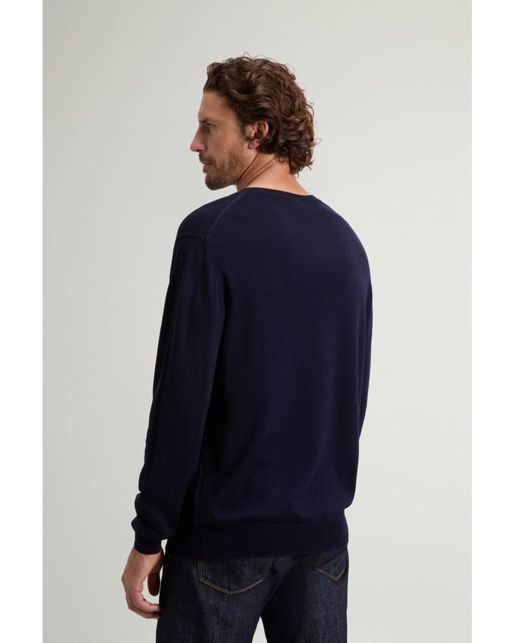 Jersey De Cuello Redondo De Pura Lana Virgen Merina Para Hombre Talla Woolrich de hombre de color Blue