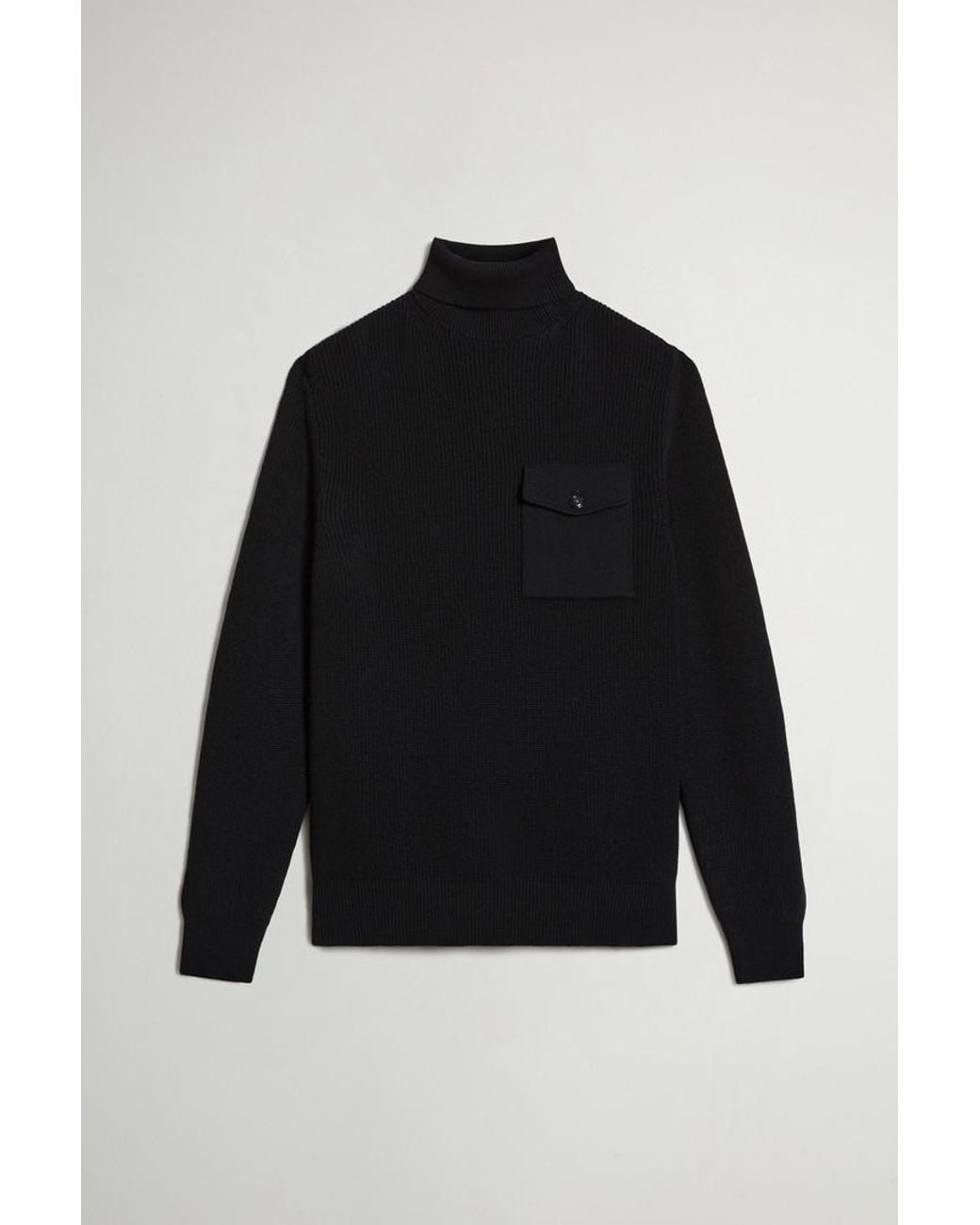 Jersey De Cuello Alto De Pura Lana Virgen Merina Acanalado Para Hombre Talla Woolrich de hombre de color Black