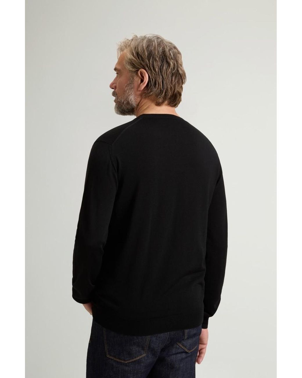 Jersey De Cuello Redondo De Pura Lana Virgen Merina Para Hombre Talla Woolrich de hombre de color Black