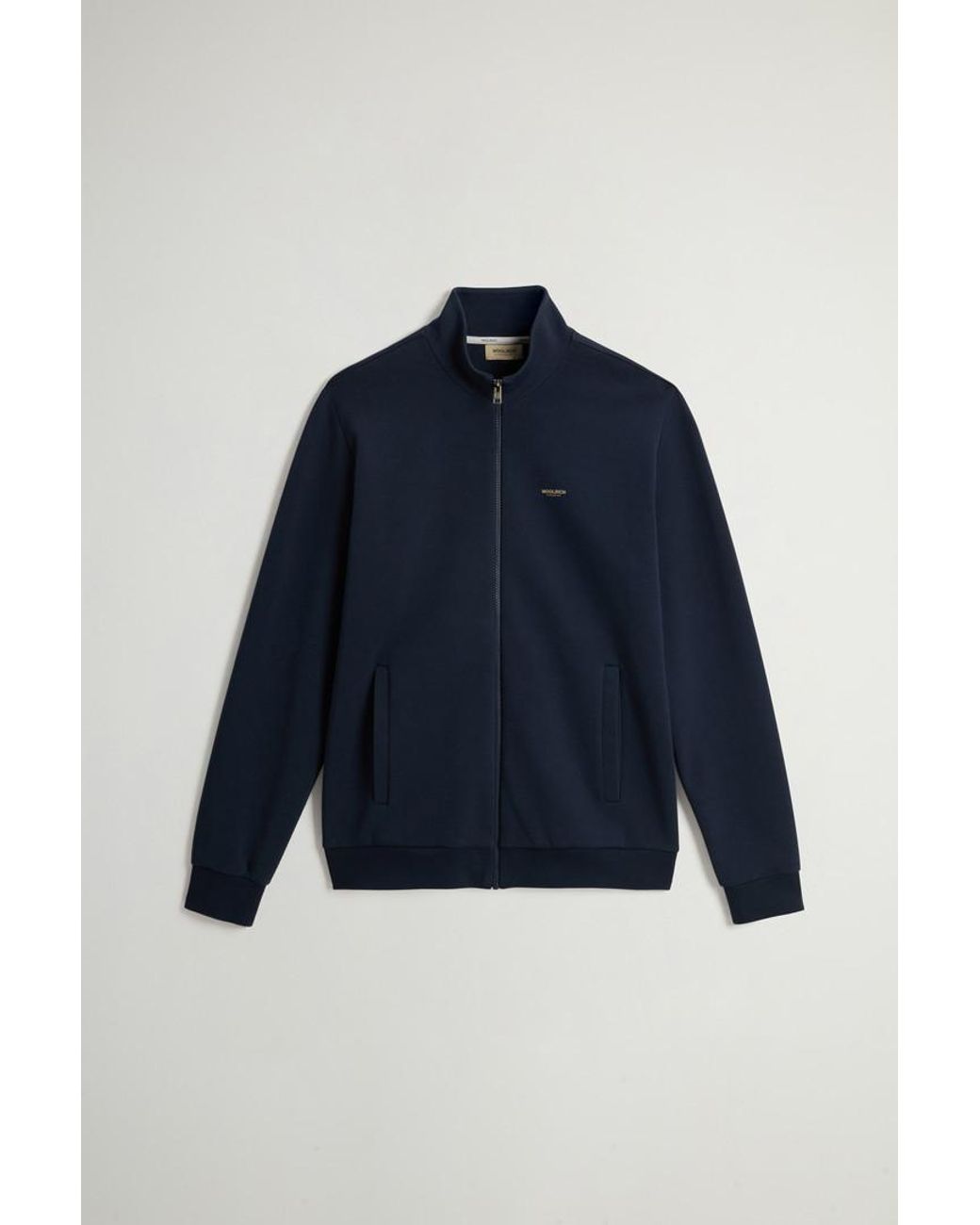 Sudadera Con Cremallera Y Cuello Alto En Mezcla De Algodón Interlock Con Logotipo Para Hombre Talla Woolrich de hombre de color Blue