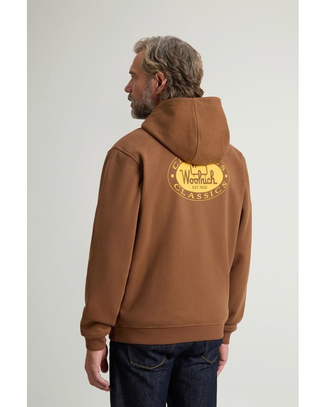 Sudadera De Mezcla De Algodón Con Capucha Y Cremallera Completa Para Hombre Talla Woolrich de hombre de color Brown