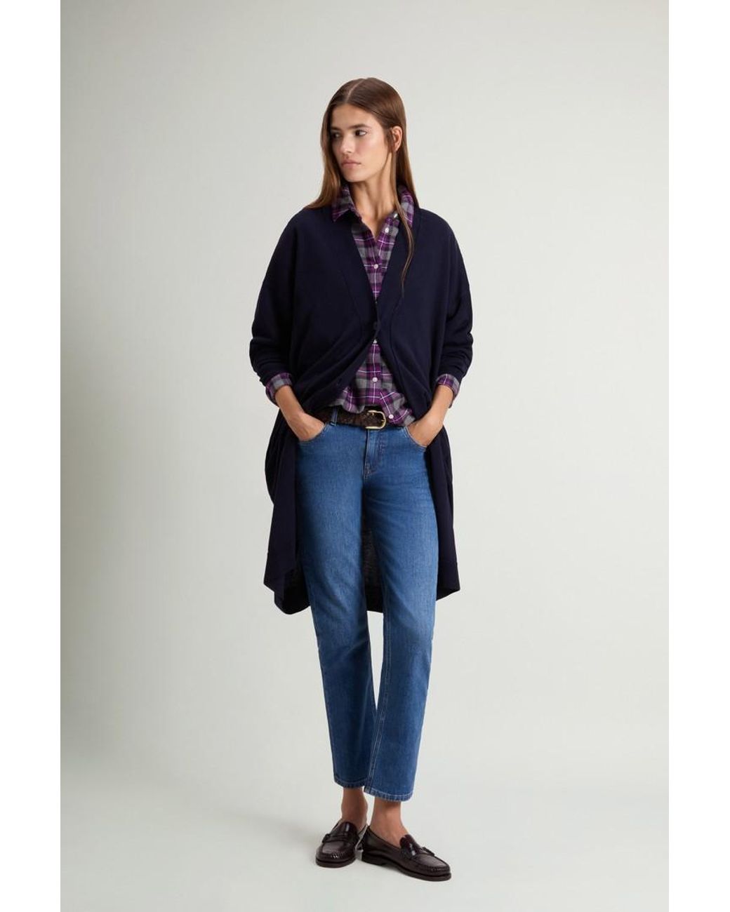 Cárdigan Largo De Pura Lana Virgen Merina Para Mujer Talla Woolrich de color Blue
