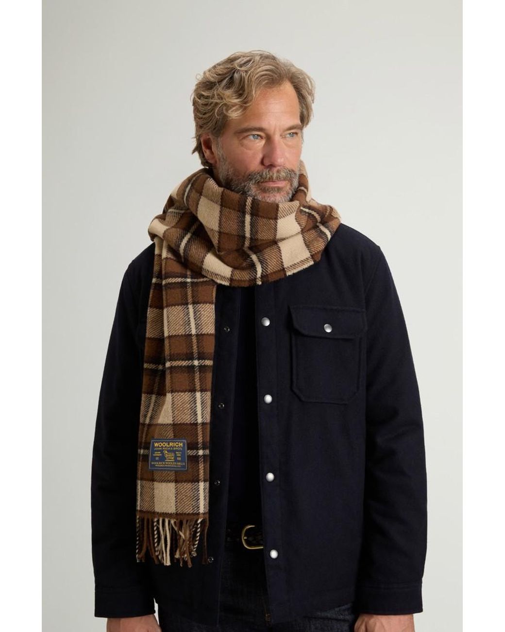 Bufanda De Pura Lana A Cuadros Para Hombre Talla One Woolrich de hombre de color Brown