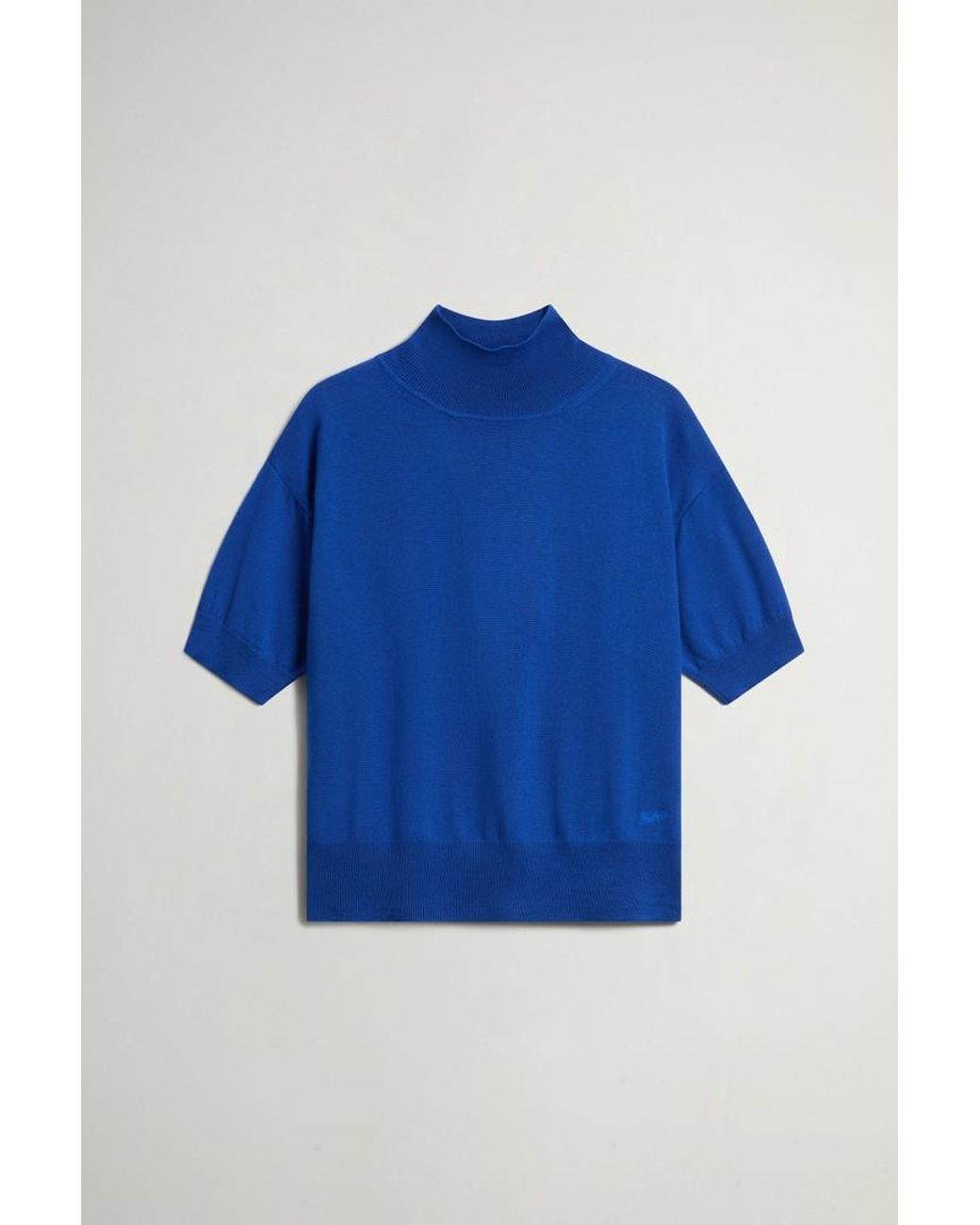 Camiseta De Punto De Pura Lana Virgen Merina Con Cuello Alto Para Mujer Talla Woolrich de color Blue