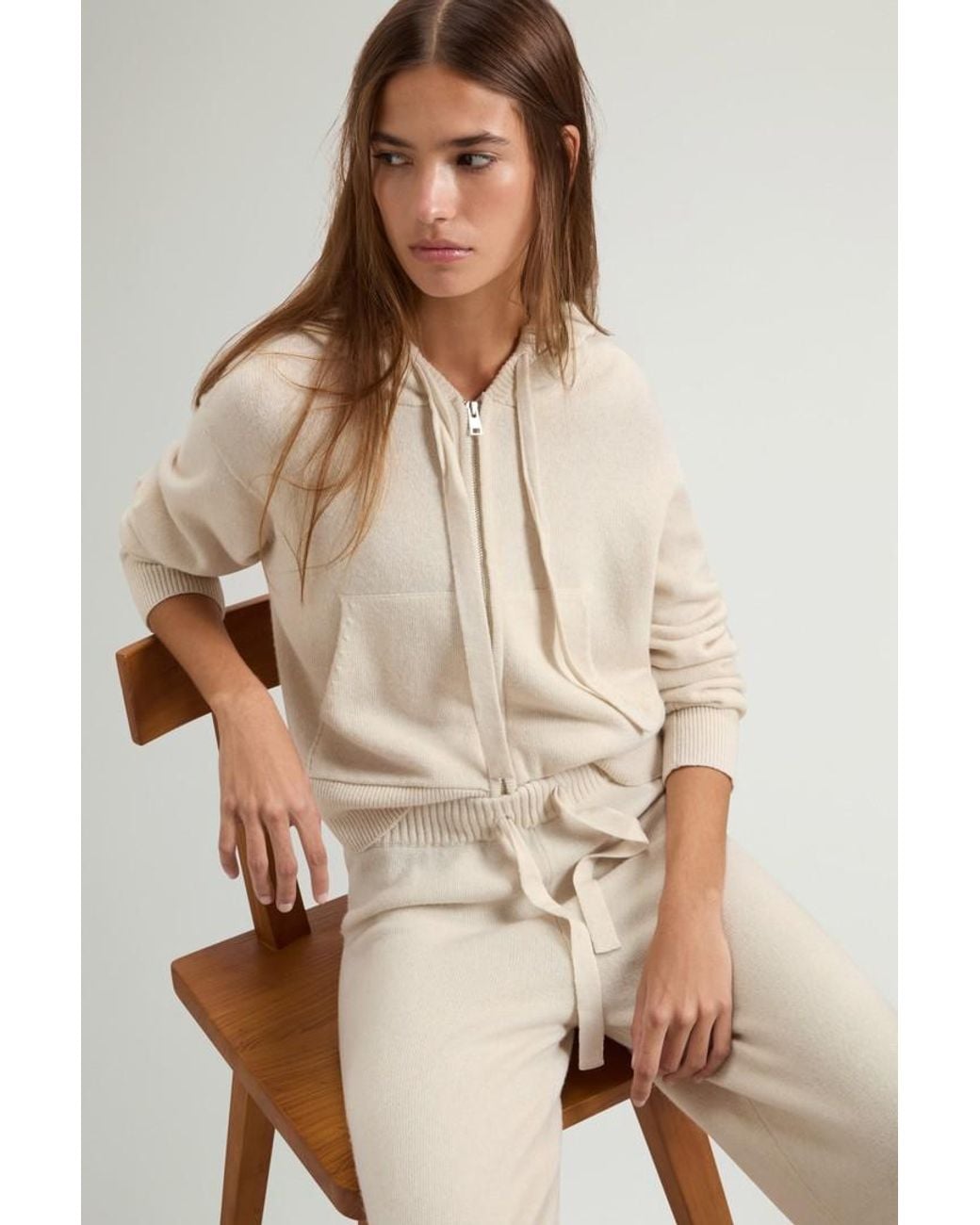 Jersey Con Cremallera Completa Y Capucha De Mezcla De Lana Y Cachemira Para Mujer Talla Woolrich de color Natural