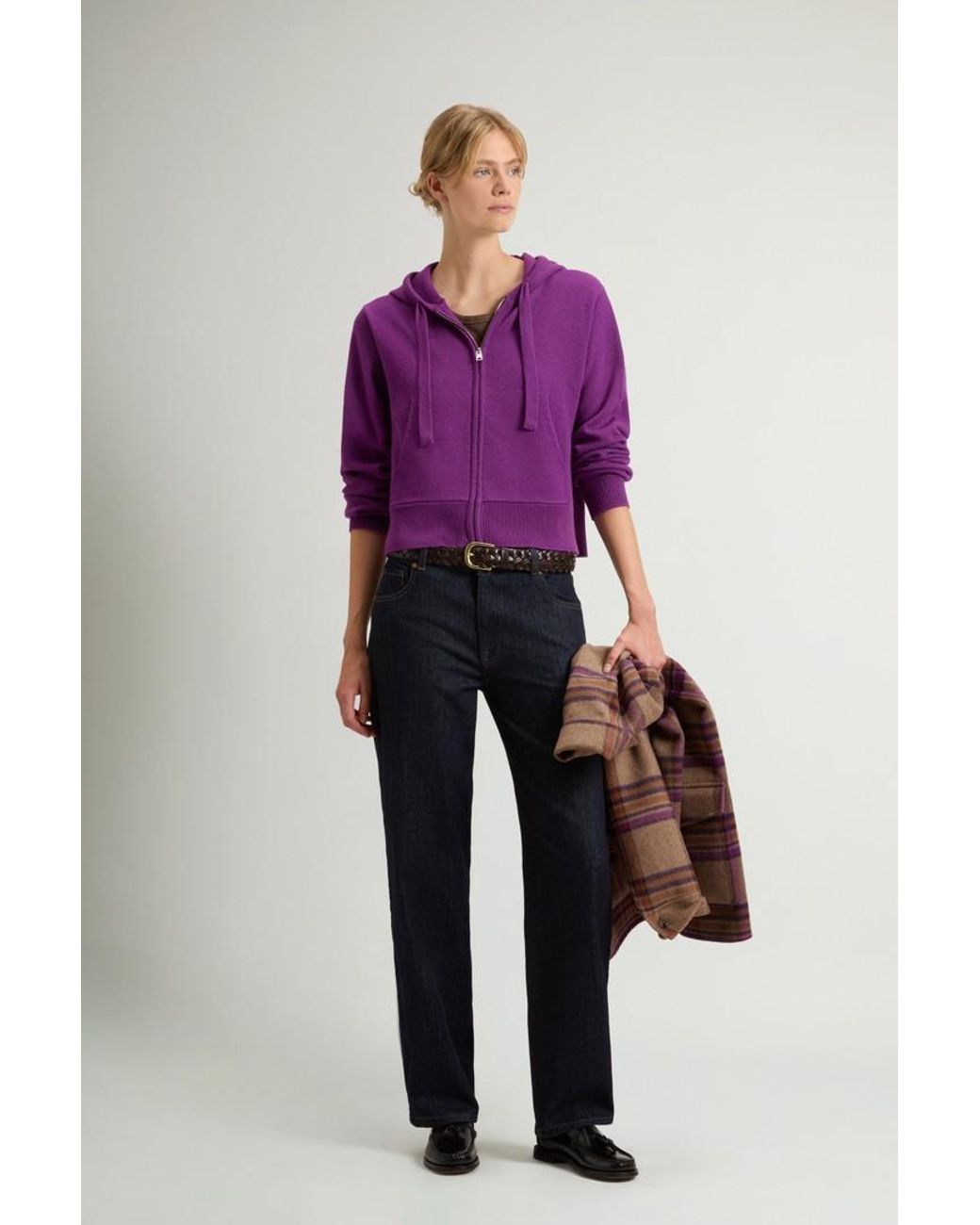 Jersey Con Cremallera Completa Y Capucha De Mezcla De Lana Y Cachemira Para Mujer Talla Woolrich de color Purple