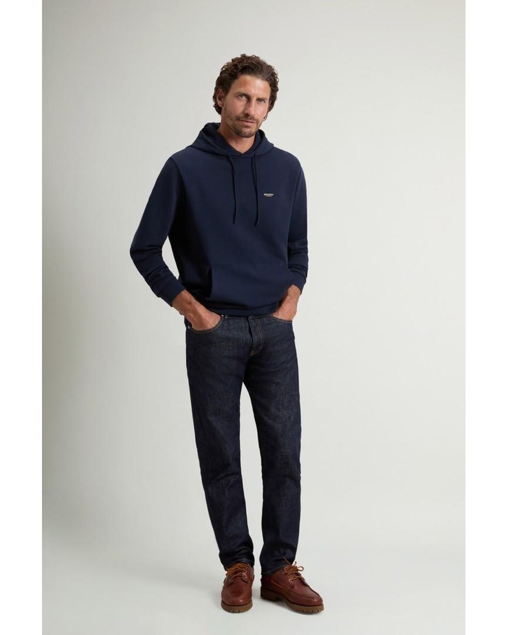 Sudadera Con Capucha En Mezcla De Algodón Interlock Para Hombre Talla Woolrich de hombre de color Blue