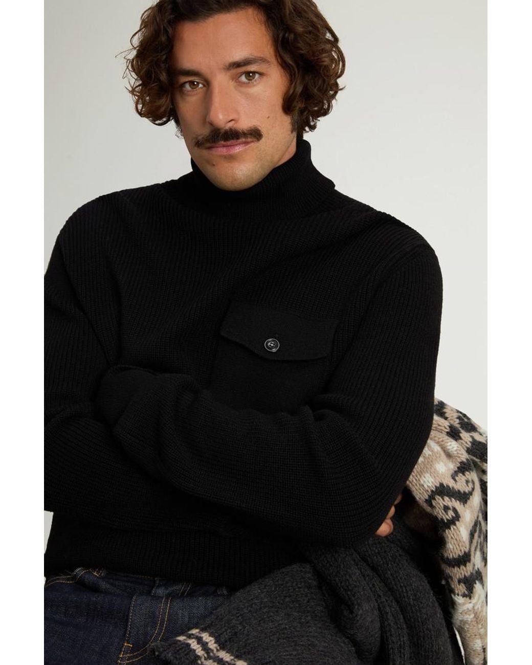 Jersey De Cuello Alto De Pura Lana Virgen Merina Acanalado Para Hombre Talla Woolrich de hombre de color Black