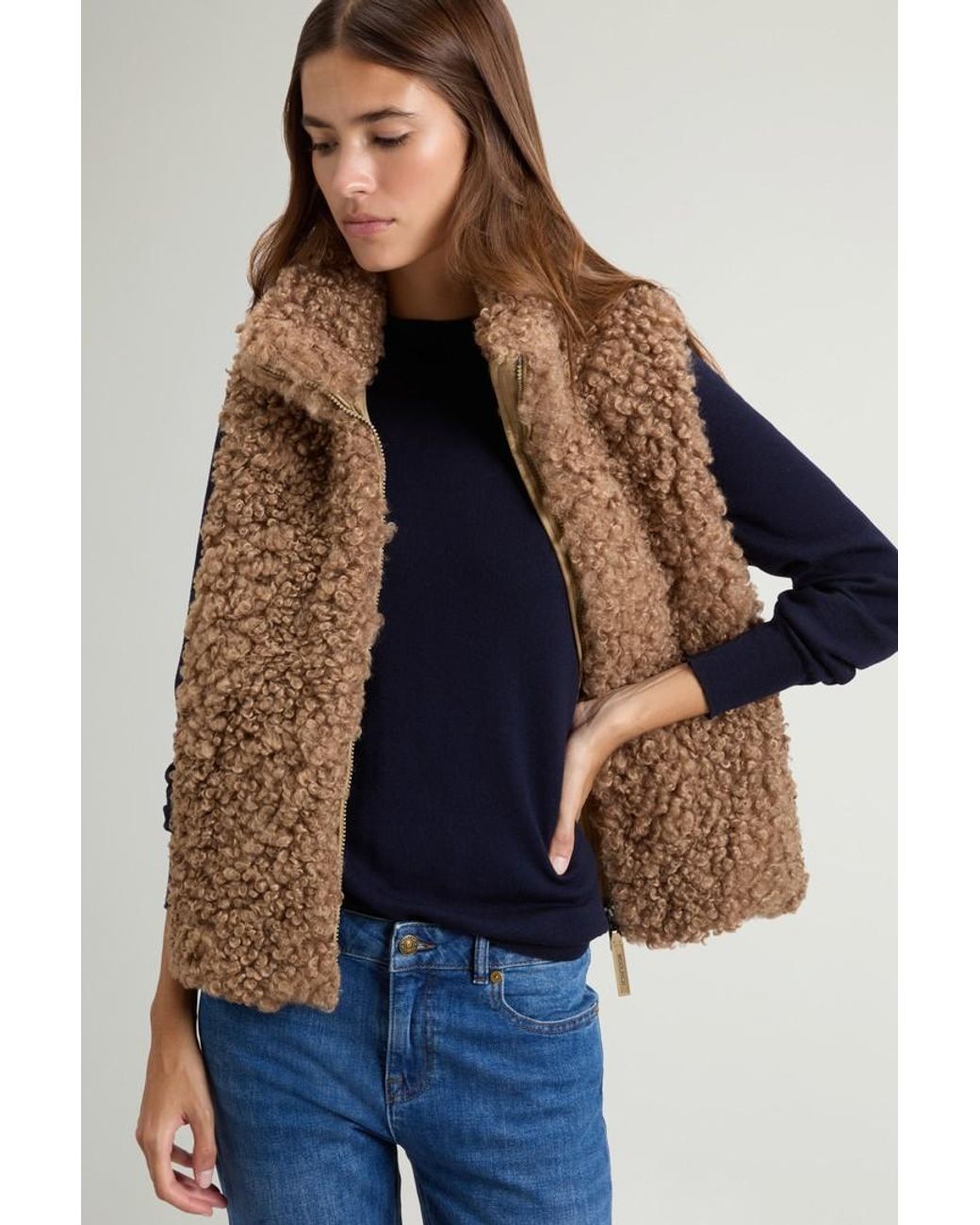 Chaleco Híbrido De Pelo Sintético Y Nailon Acolchado Para Mujer Talla Woolrich de color Blue