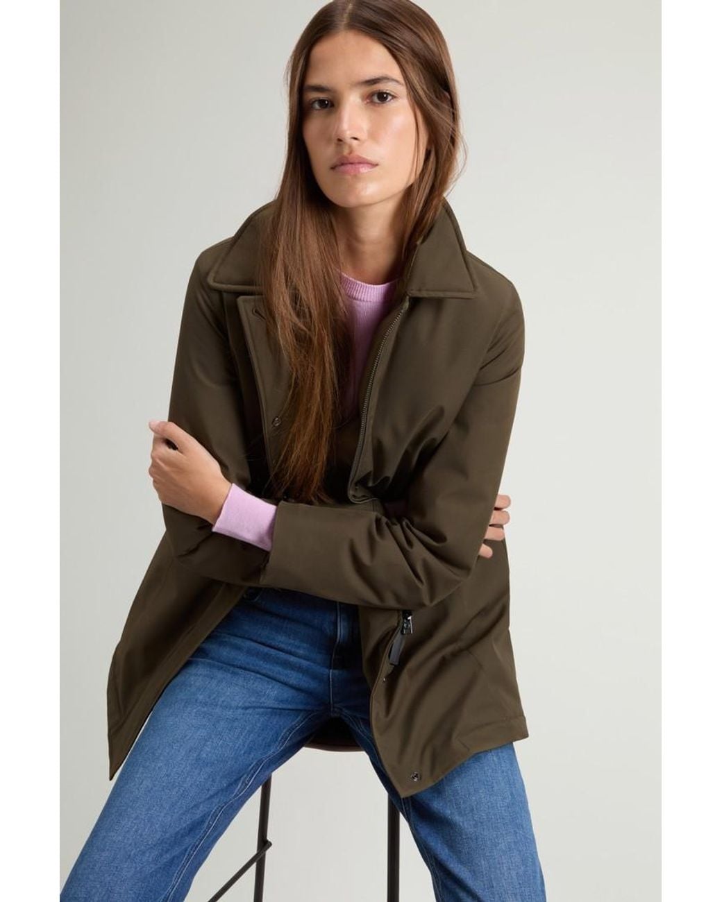 Abrigo De Light Stretch Con Capucha Extraíble Para Mujer Talla Woolrich de color Blue