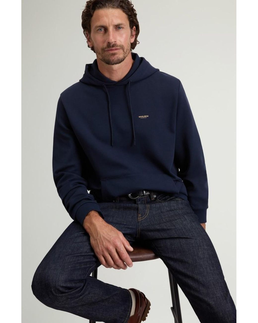 Sudadera Con Capucha En Mezcla De Algodón Interlock Para Hombre Talla Woolrich de hombre de color Blue