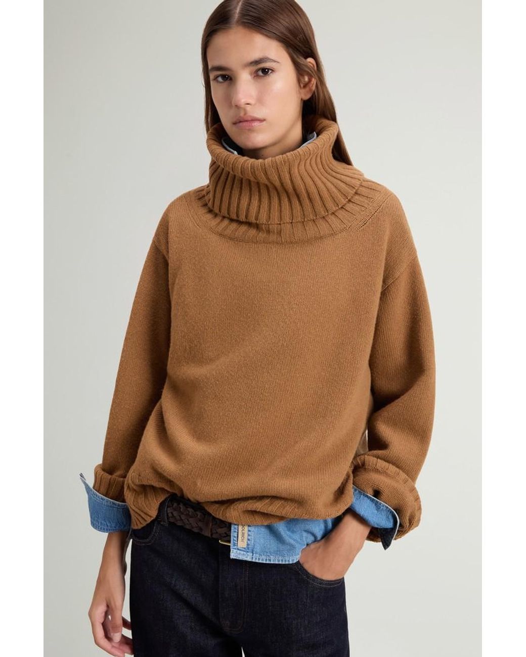 Jersey De Cuello Alto De Mezcla De Lana Y Cachemira Para Mujer Talla Woolrich de color Natural
