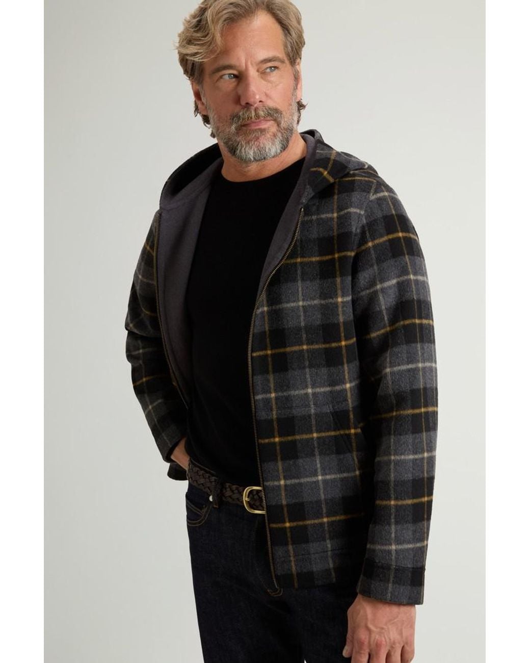 Chaqueta De Mezcla De Lana Con Capucha Y Cremallera Para Hombre Talla Woolrich de hombre de color Black