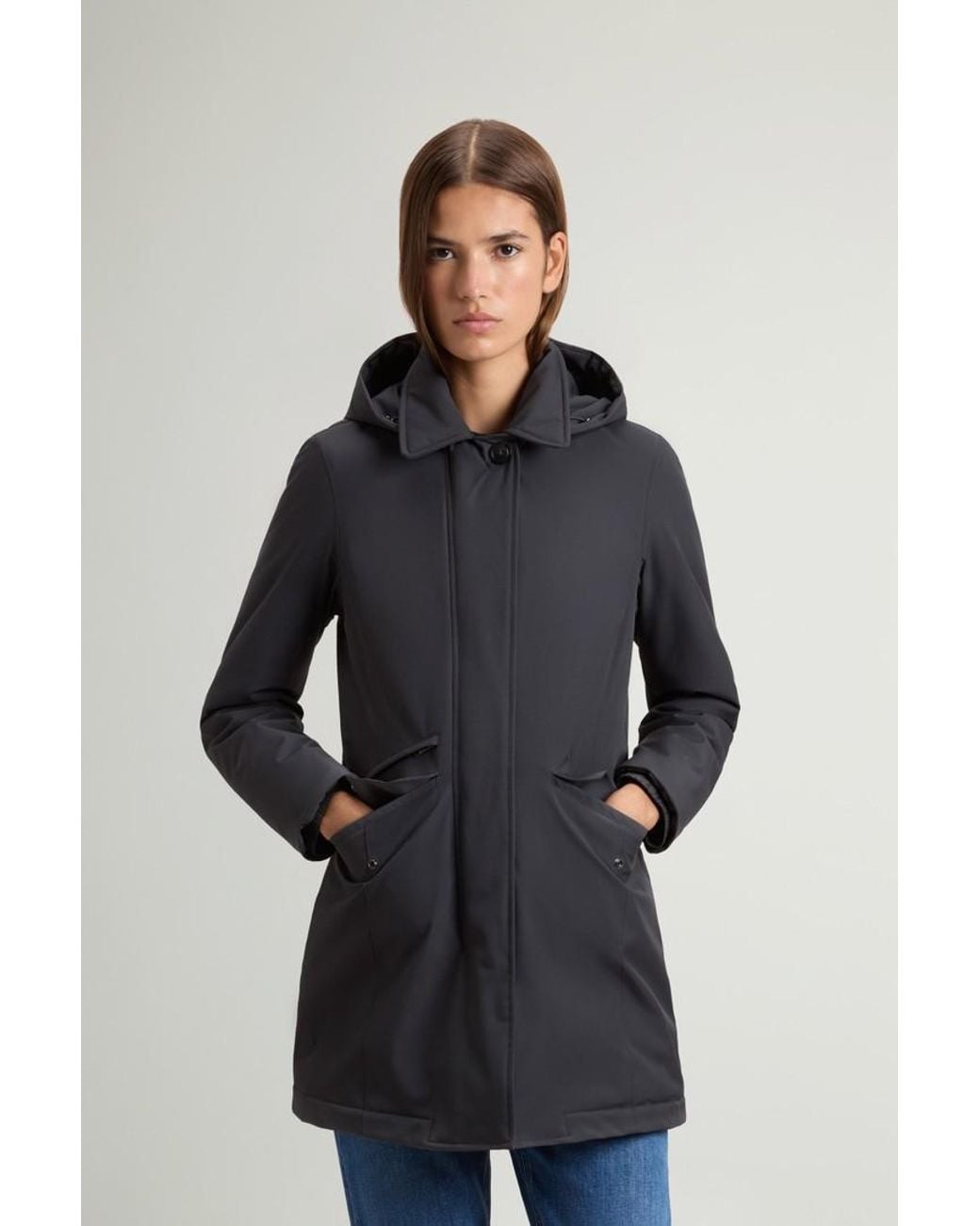 Abrigo De Light Stretch Con Capucha Extraíble Para Mujer Talla Woolrich de color Blue