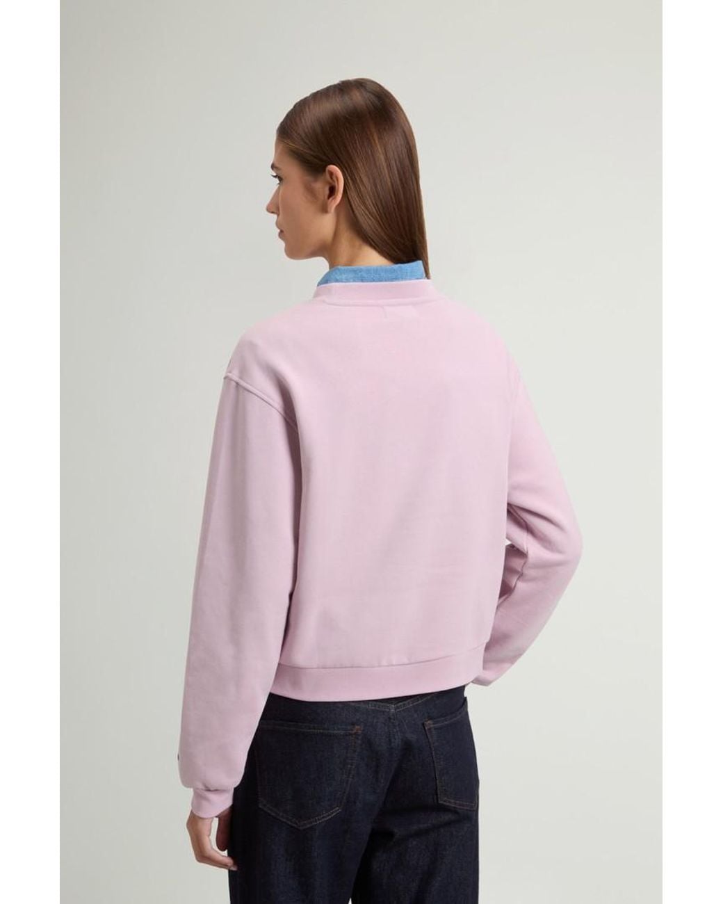 Sudadera De Cuello Redondo De Puro Algodón Para Mujer Talla Woolrich de color Pink