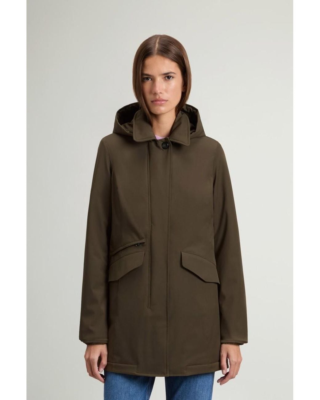 Abrigo De Light Stretch Con Capucha Extraíble Para Mujer Talla Woolrich de color Blue
