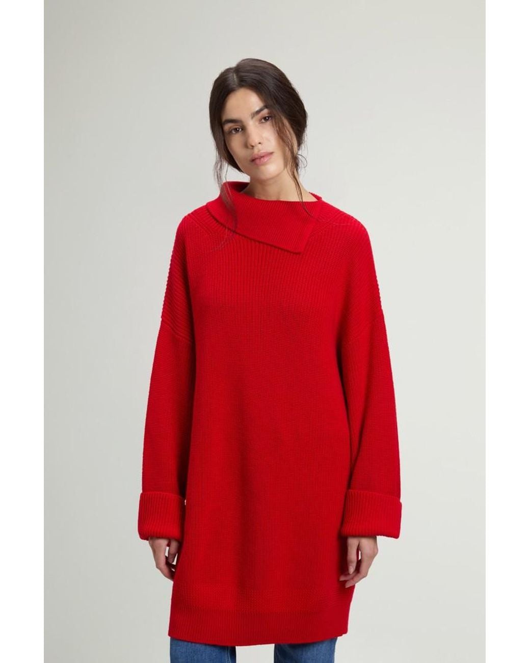 Jersey De Cuello Alto De Pura Lana Virgen Merina Para Mujer Talla Woolrich de color Red