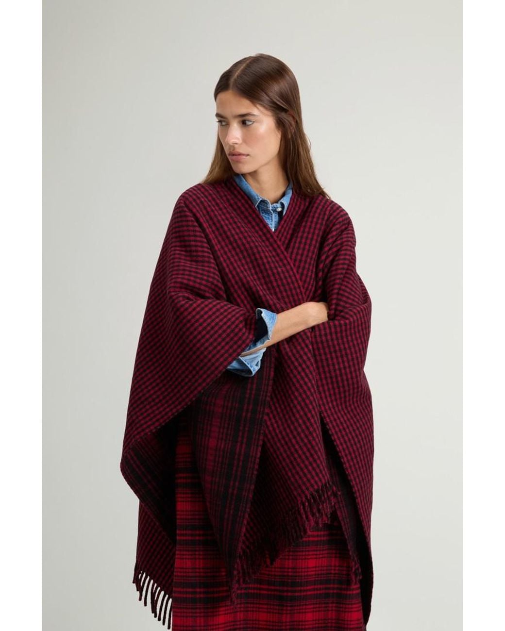 Capa De Doble Cara De Pura Lana Doble A Cuadros Para Mujer Talla One Woolrich de color Red