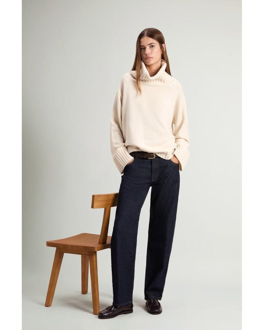 Jersey De Cuello Alto De Mezcla De Lana Y Cachemira Para Mujer Talla Woolrich de color Natural