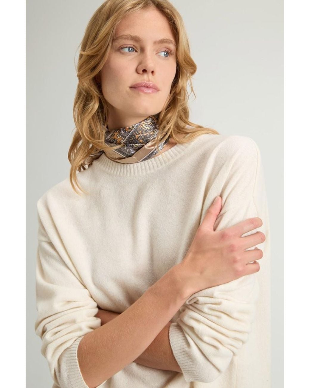 Jersey De Cuello Redondo De Mezcla De Lana Y Cachemira Para Mujer Talla Woolrich de color White