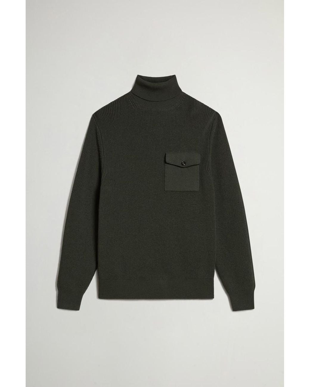 Jersey De Cuello Alto De Pura Lana Virgen Merina Acanalado Para Hombre Talla Woolrich de hombre de color Black