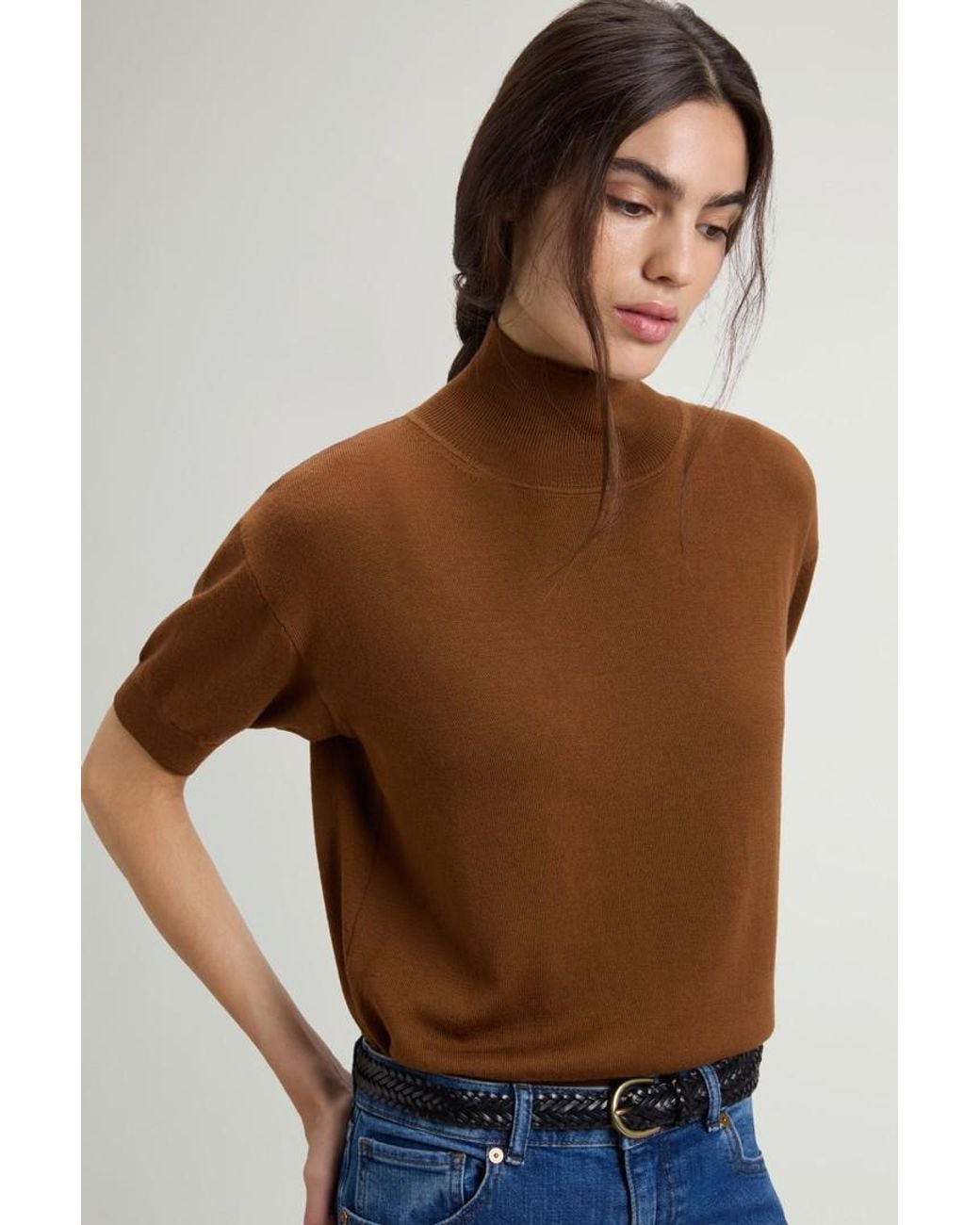 Camiseta De Punto De Pura Lana Virgen Merina Con Cuello Alto Para Mujer Talla Woolrich de color Blue
