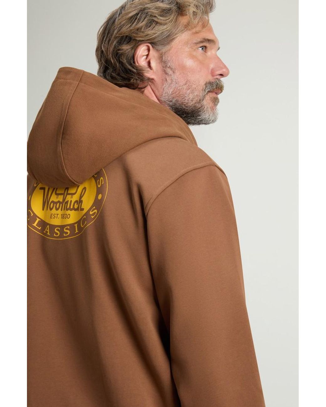 Sudadera De Mezcla De Algodón Con Capucha Y Cremallera Completa Para Hombre Talla Woolrich de hombre de color Brown