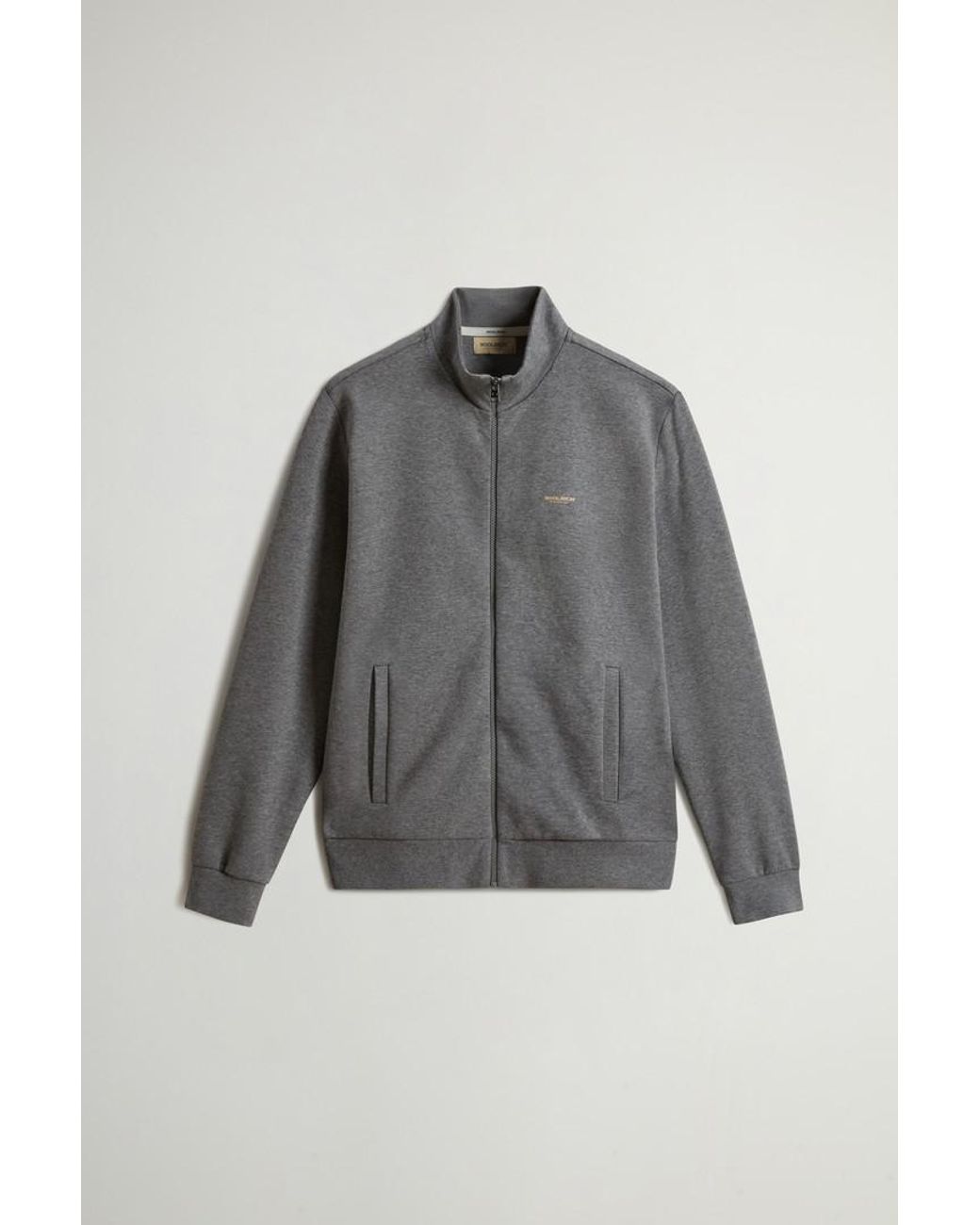 Sudadera Con Cremallera Y Cuello Alto En Mezcla De Algodón Interlock Con Logotipo Para Hombre Talla Woolrich de hombre de color Gray